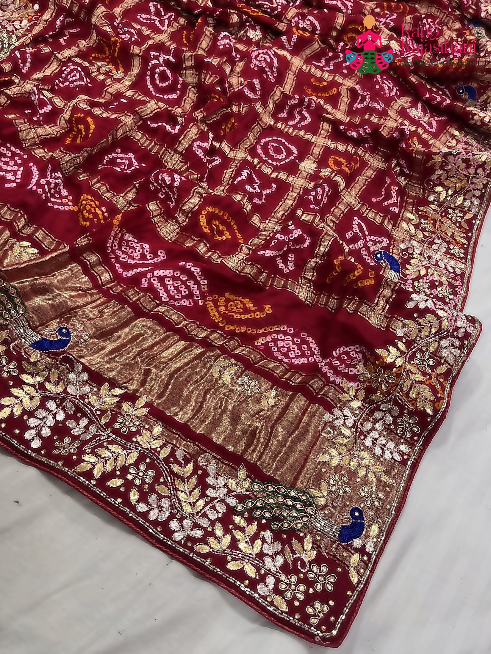 complete look of red gajji silk hand embellishment dupatta 3752