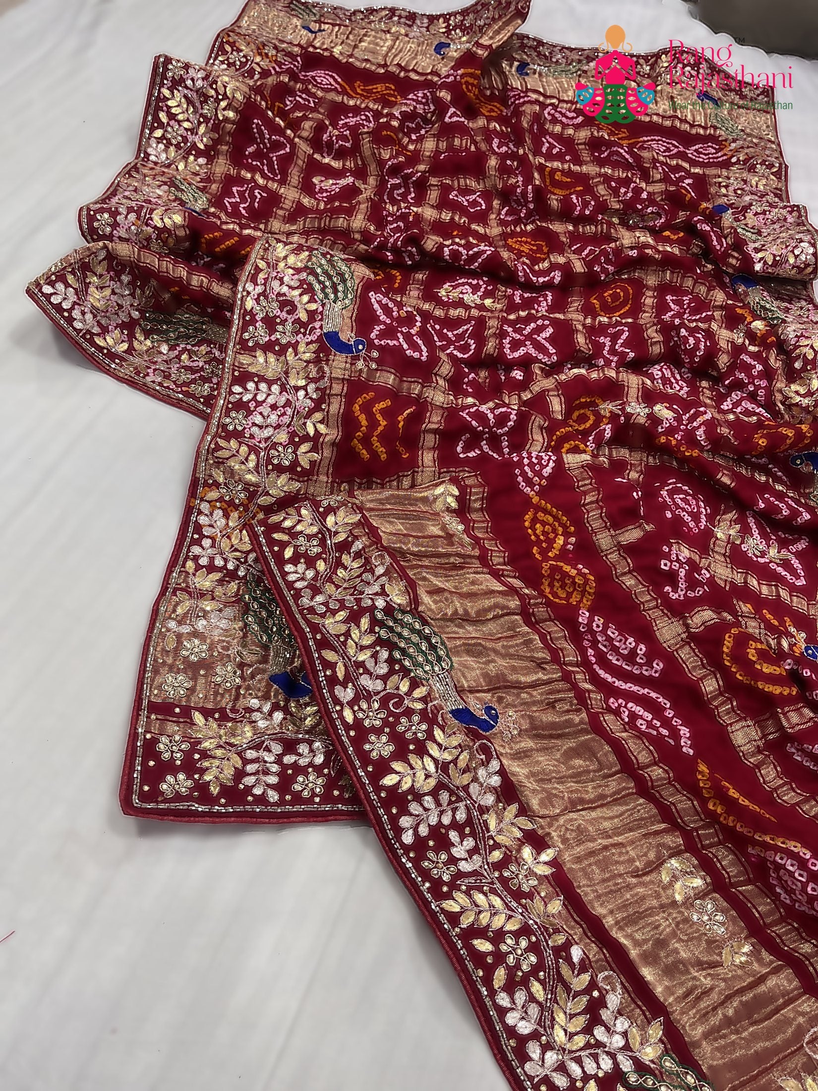 border detailing of red gajji silk hand embellishment dupatta 3752