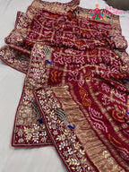 fabric texture of red gajji silk hand embellishment dupatta 3752