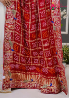 Red Gajji Silk Hand Embellishment Gharchola Dupatta for Mayra Ceremony | Ethnic Luxe