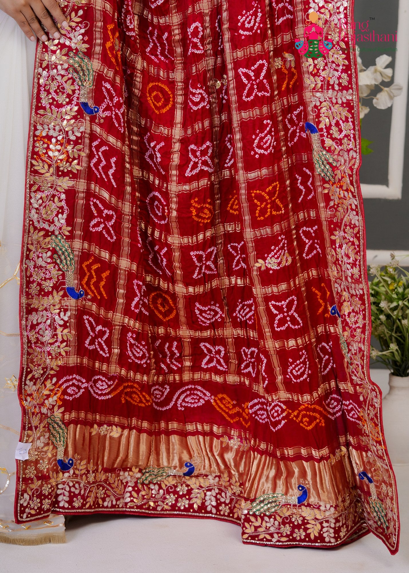 Red Gajji Silk Hand Embellishment Gharchola Dupatta for Mayra Ceremony | Ethnic Luxe