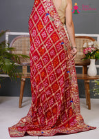 Red Gajji Silk Hand Embellishment Gharchola Dupatta for Mayra Ceremony | Ethnic Luxe