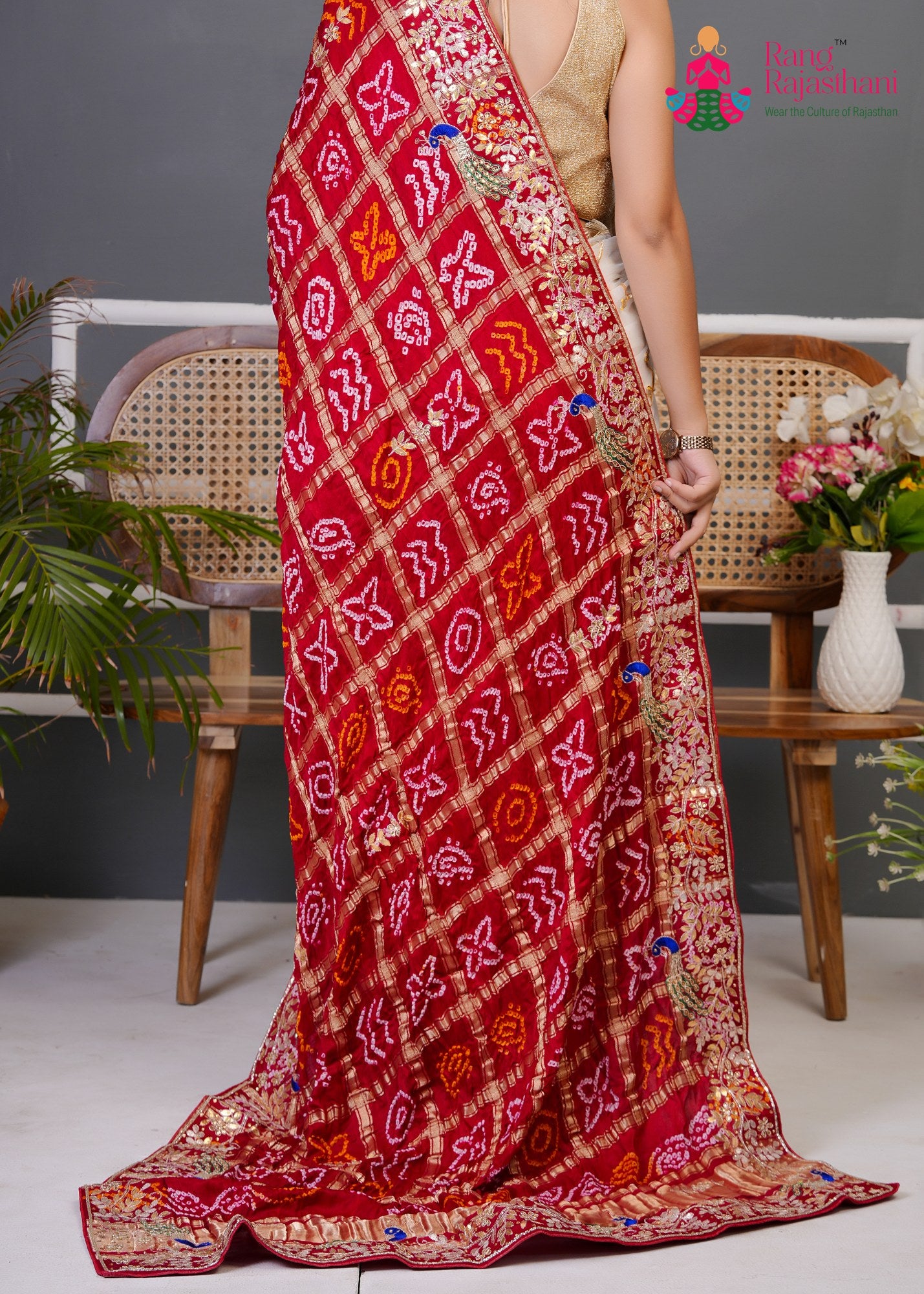 Red Gajji Silk Hand Embellishment Gharchola Dupatta for Mayra Ceremony | Ethnic Luxe