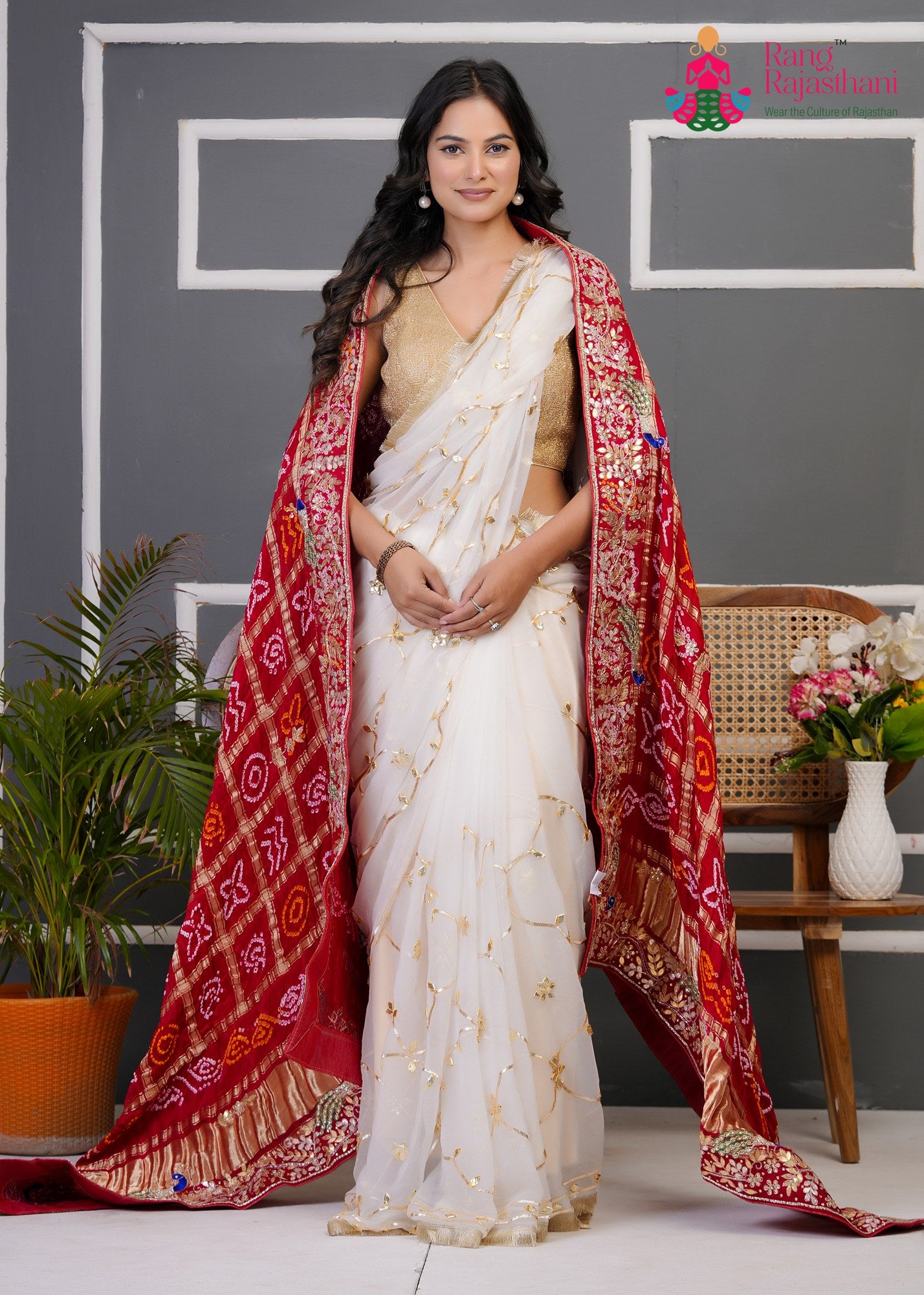 Red Gajji Silk Hand Embellishment Gharchola Dupatta for Mayra Ceremony | Ethnic Luxe