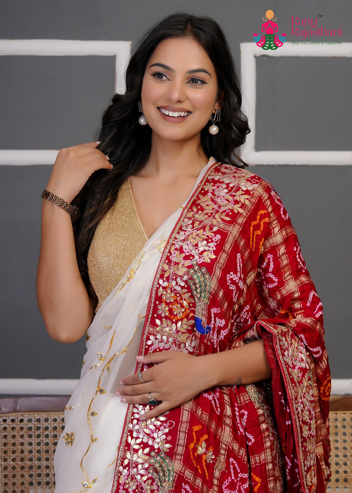 Red Gajji Silk Hand Embellishment Gharchola Dupatta for Mayra Ceremony | Ethnic Luxe