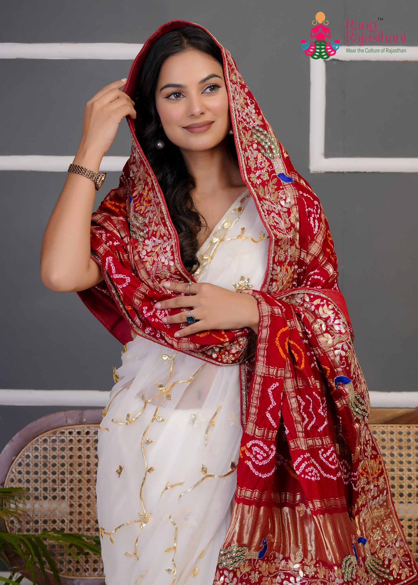 Red Gajji Silk Hand Embellishment Gharchola Dupatta for Mayra Ceremony | Ethnic Luxe