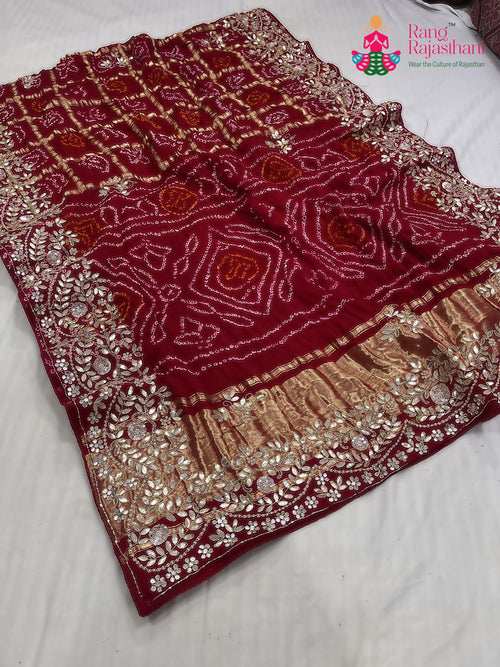 Red Gajji Silk Hand Embellishment Saree : Subtle Charm main-image
