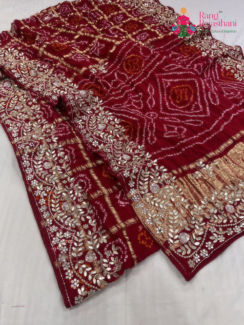 Red Gajji Silk Hand Embellishment Saree : Subtle Charm main-image
