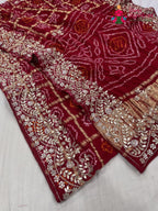 complete look of red gajji silk hand embellishment saree