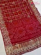 Red Gajji Silk Hand Embellishment Gharchola Saree for Mayra Ceremony | Ethnic Wear