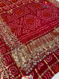 Red Gajji Silk Hand Embellishment Gharchola Saree for Mayra Ceremony | Ethnic Wear