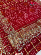 Red Gajji Silk Hand Embellishment Gharchola Saree for Mayra Ceremony | Ethnic Wear