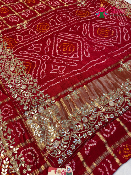 Red Gajji Silk Hand Embellishment Gharchola Saree for Mayra Ceremony | Ethnic Wear main-image