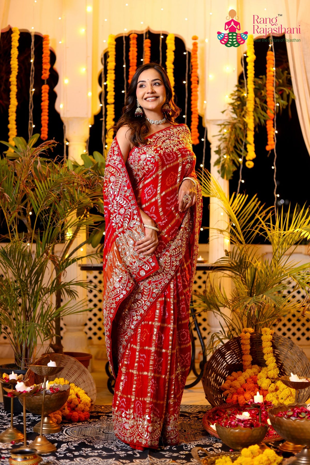 Red Pure Gaji Silk Hand Tie Dye Bandhani Gharchola Saree for Mayra Ceremony | Order Online
