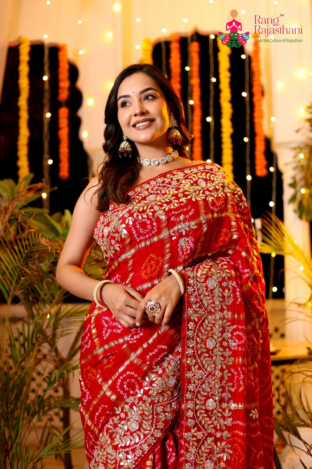 Red Pure Gaji Silk Hand Tie Dye Bandhani Gharchola Saree for Mayra Ceremony | Order Online