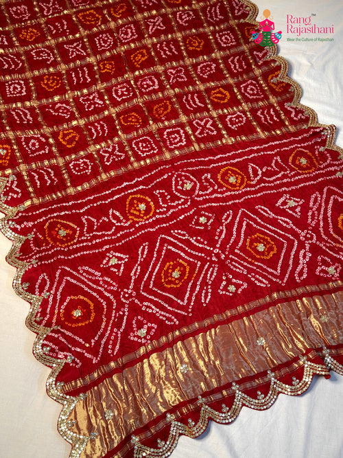 Red Gajji Silk Hand Embellishment Gharchola Saree for Mayra Ceremony | Season Edit main-image