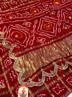Red Gajji Silk Hand Embellishment Gharchola Saree for Mayra Ceremony | Season Edit