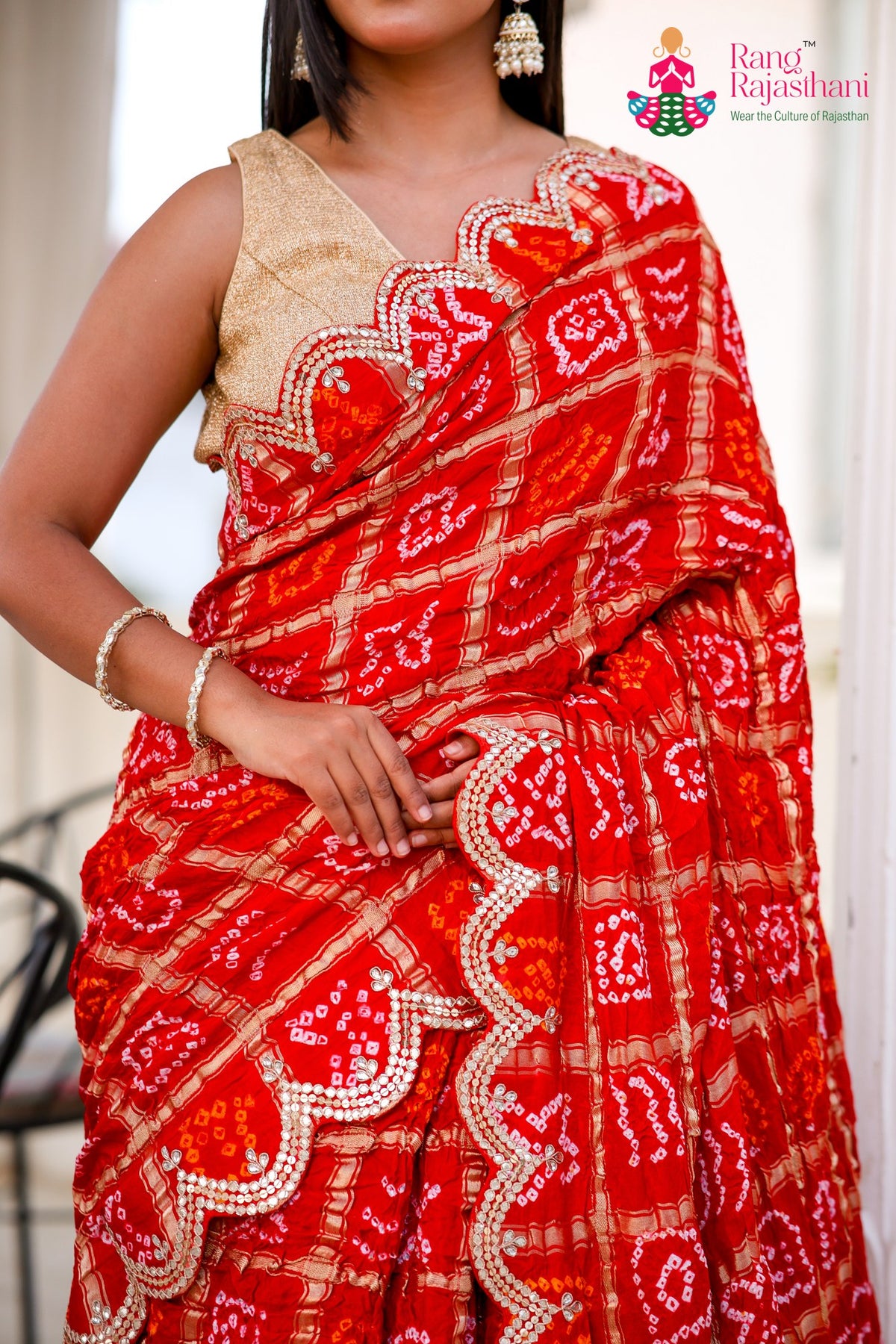 Red Pure Gaji Silk Hand Tie Dye Bandhani Gharchola Saree for Mayra Ceremony | Buy Online