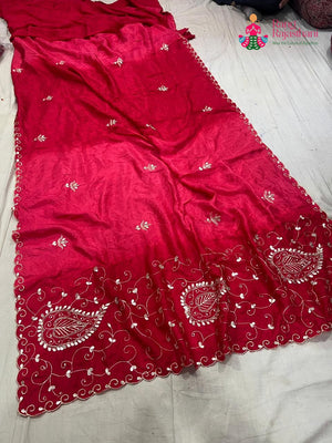 Red Pure Upada Silk Gota Patti Saree for Festive Celebration | Designer Pick