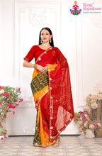 Red Pure Georgette Wedding saree with Bandhani and Handwork from Rang Rajasthani