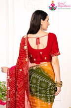 Red Pure Georgette saree with Bandhani and Handwork back view