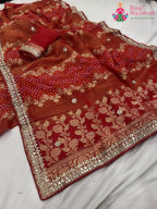 red khaddi gota patti saree for karwa chauth by Rang Rajasthani