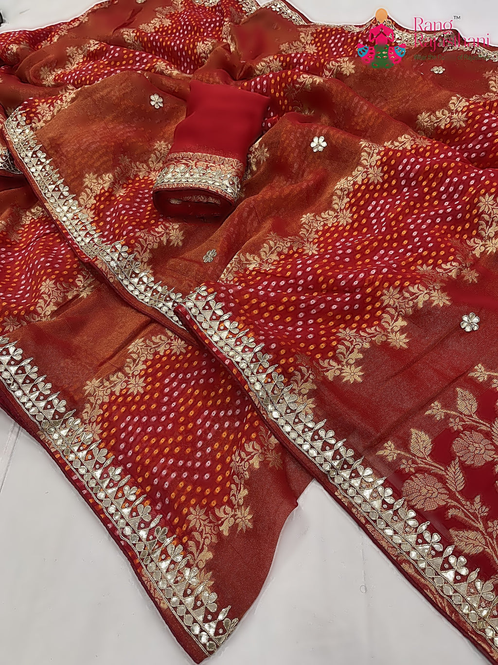 border detailing of red khaddi gota patti saree 