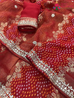 complete look of red khaddi gota patti saree 