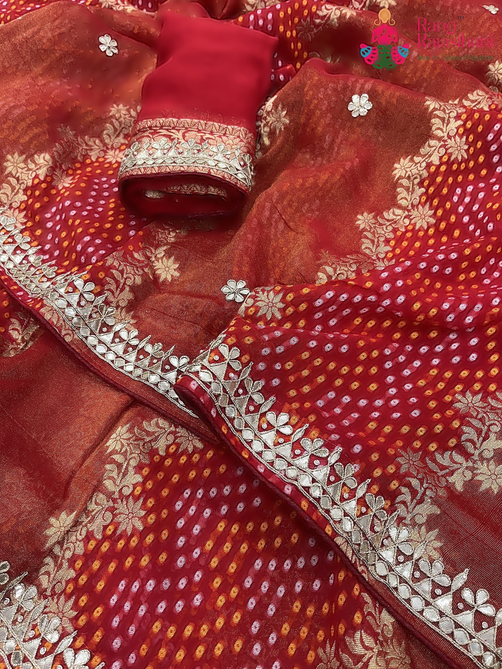 Red Khaddi Gota Patti Work Saree : Warm Charm