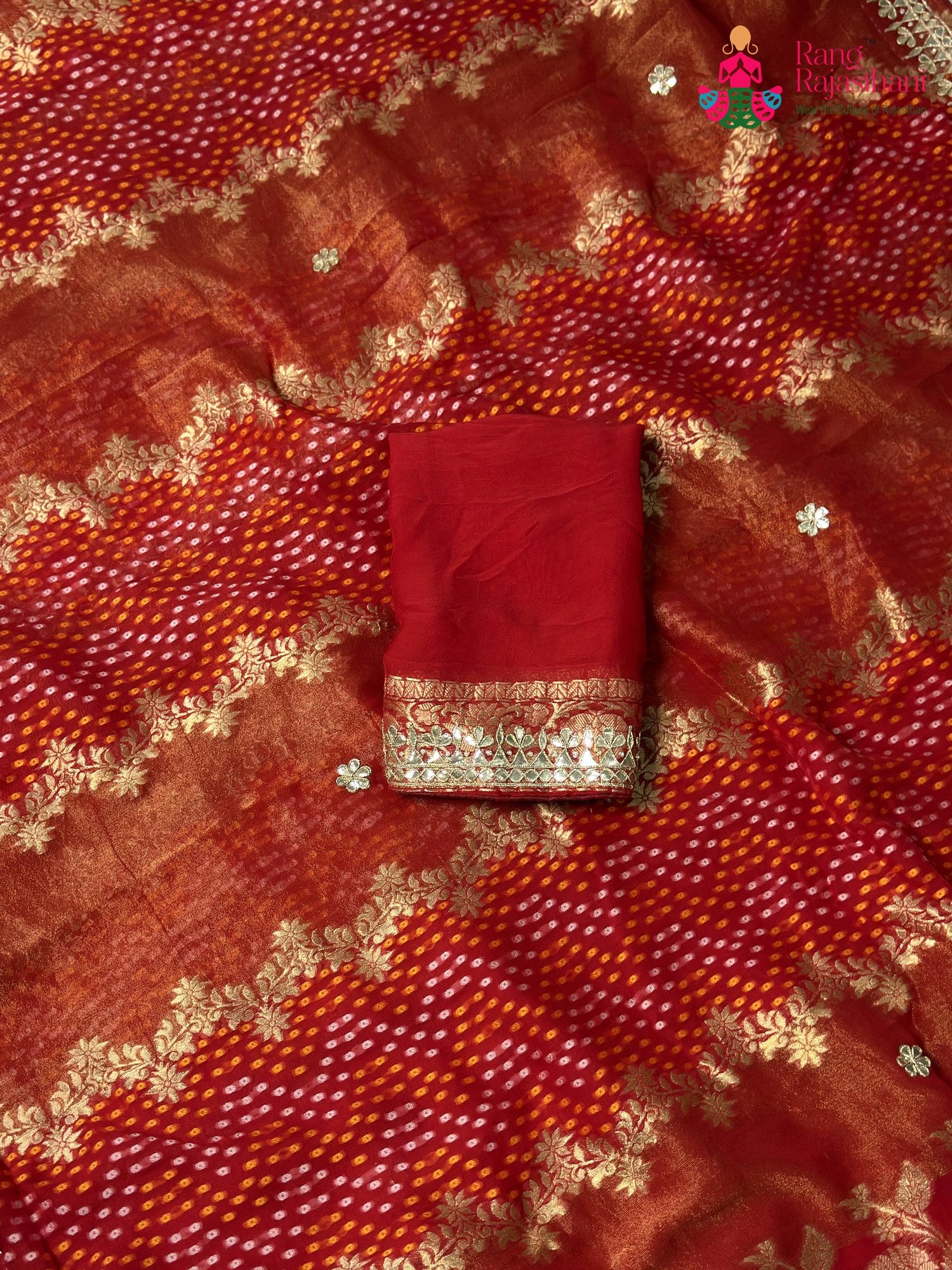 Red Pure Khaddi Georgette Gota Patti Chunri Saree for Karwa Chauth | Heritage Edit