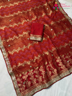 pallu detailing of red khaddi gota patti saree