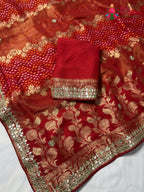 red khaddi gota patti saree ethnic wear by Rang Rajasthani