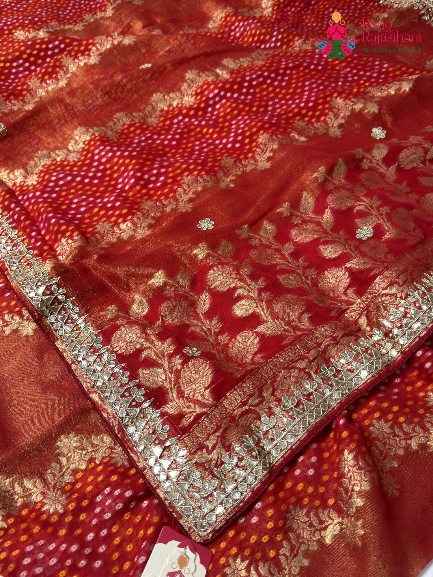 Red Pure Khaddi Georgette Gota Patti Chunri Saree for Karwa Chauth | Heritage Edit