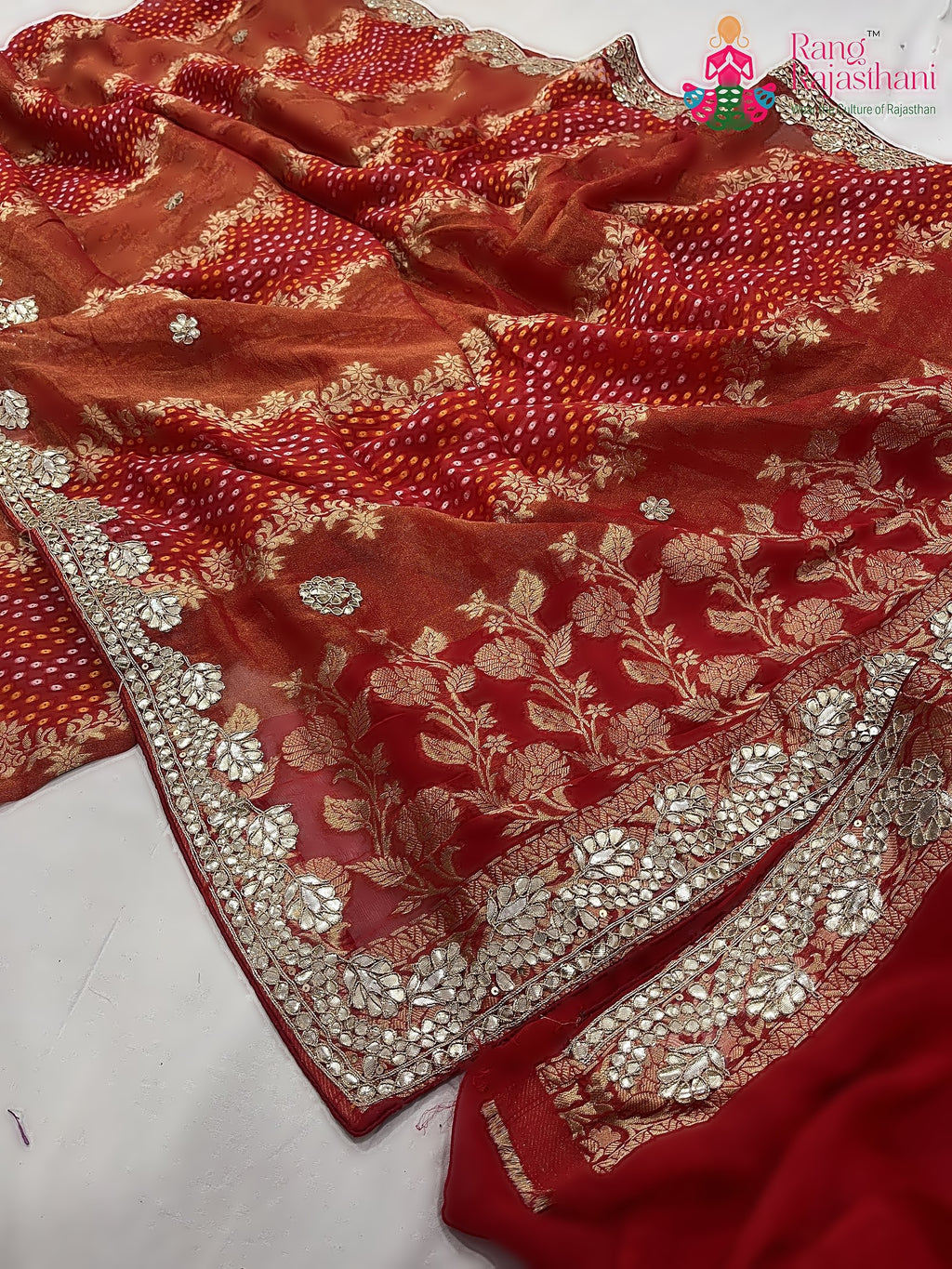 Red Khaddi Gota Patti Work Saree : Warm Charm