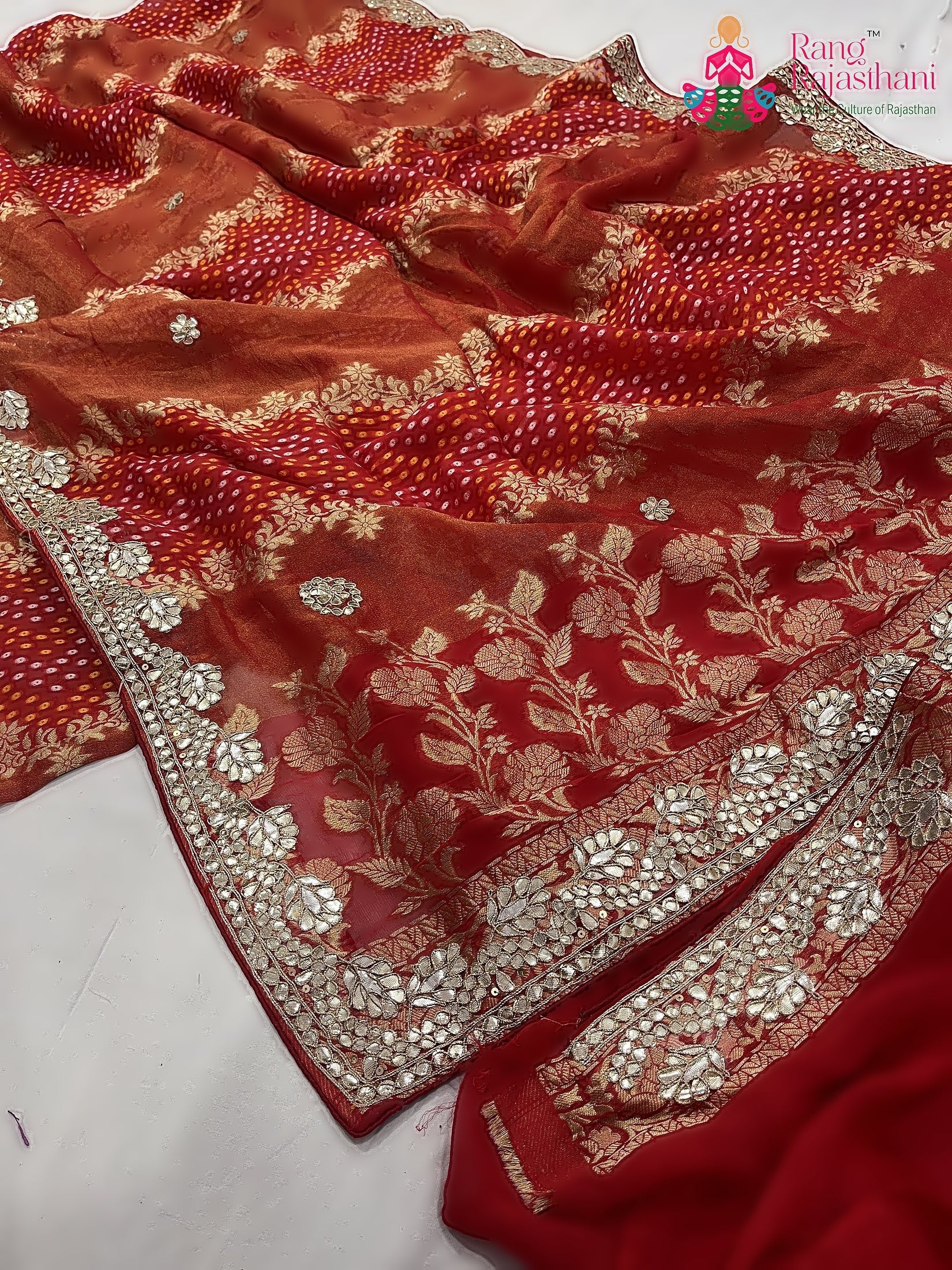 Red Khaddi Gota Patti Work Saree : Warm Charm