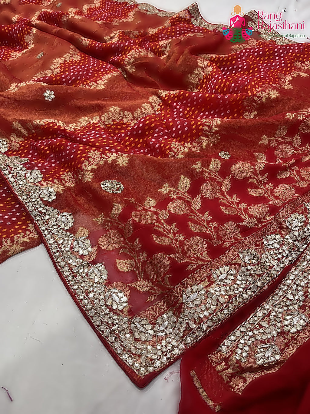 Red Khaddi Gota Patti Work Saree : Warm Charm