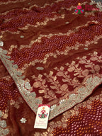 Red Pure Khaddi Georgette Gota Patti Chunri Saree for Karwa Chauth | Exclusive Edit