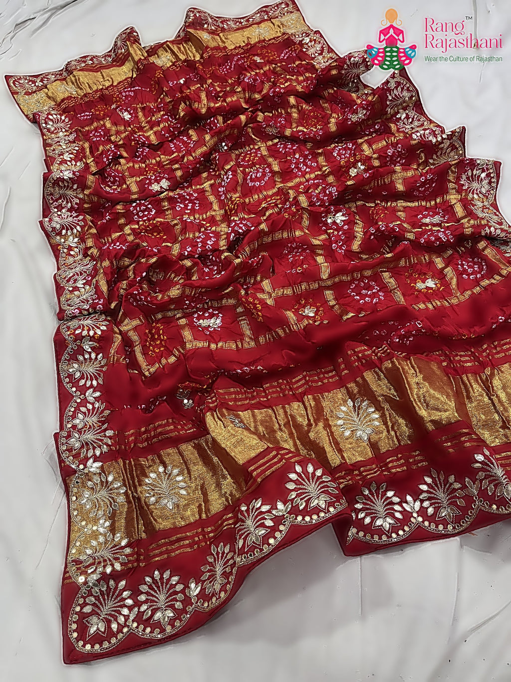 red khaddi gota patti saree by Rang Rajasthani