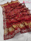 red khaddi gota patti saree by Rang Rajasthani