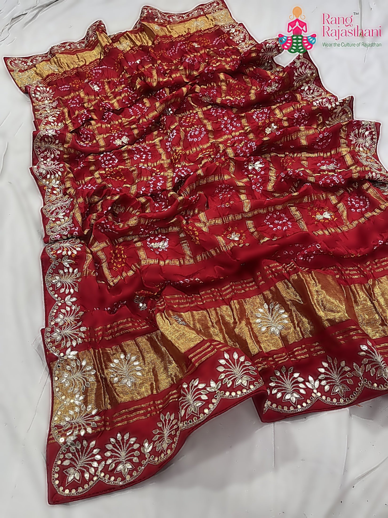 red khaddi gota patti saree by Rang Rajasthani