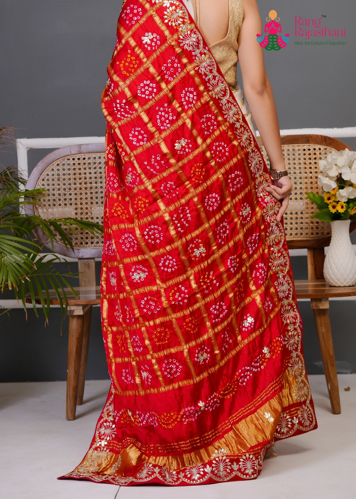 Red Semi Gajji Silk Gota Patti Gharchola Dupatta for Festive Wear | Shop Latest