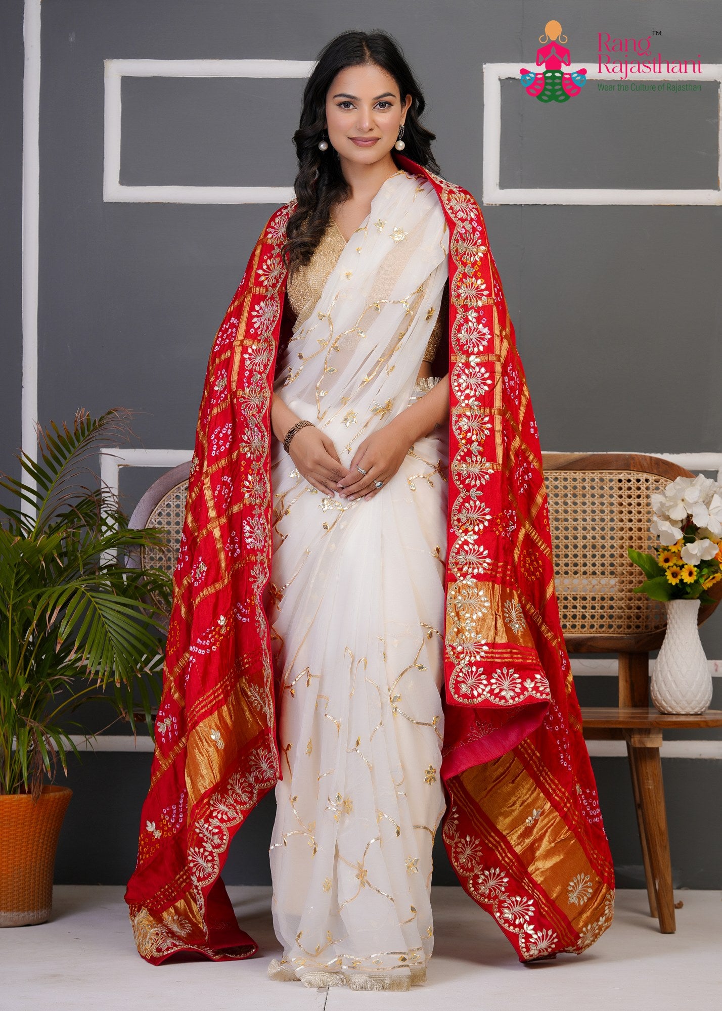 Red Semi Gajji Silk Gota Patti Gharchola Dupatta for Festive Wear | Shop Latest