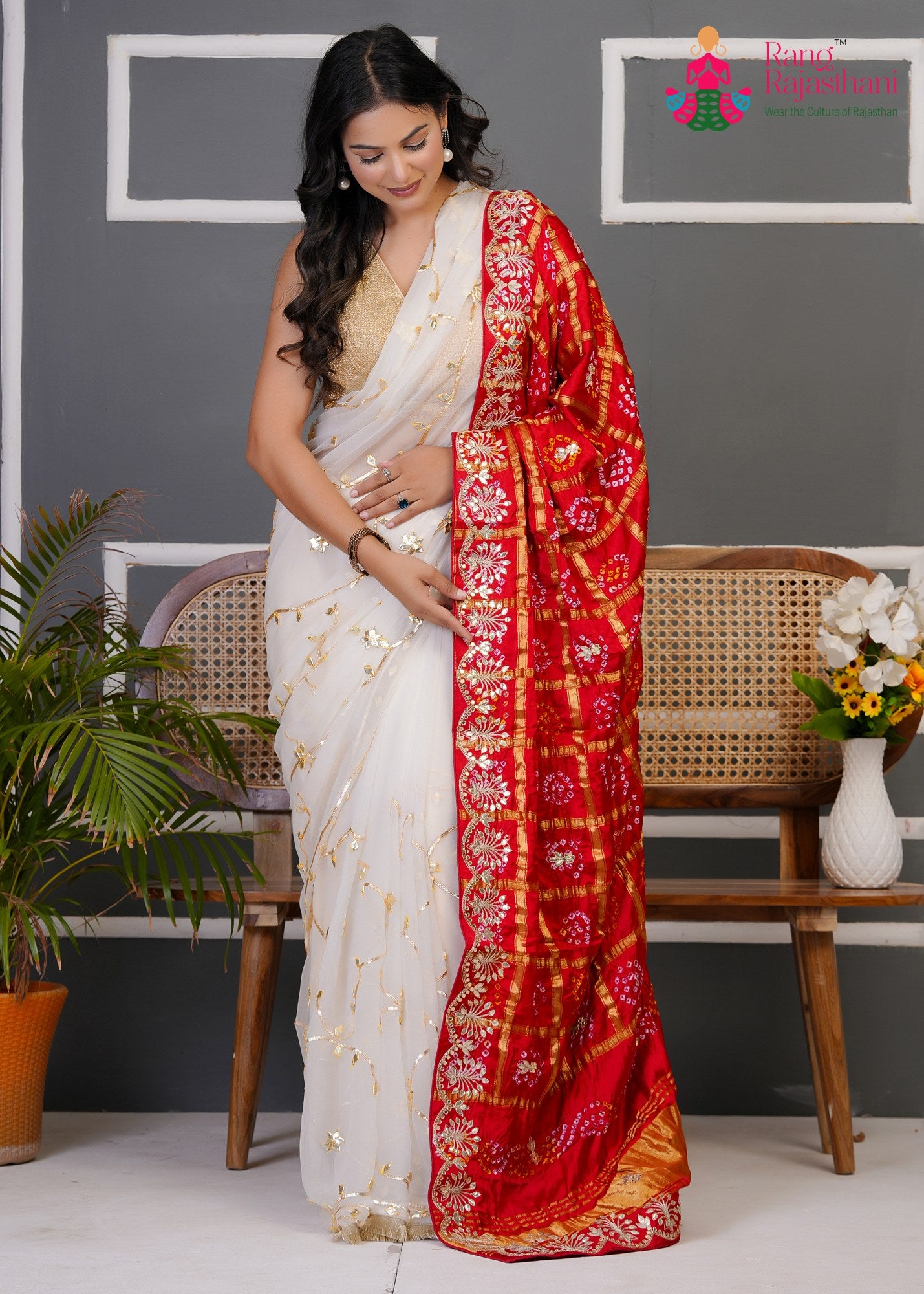 Red Semi Gajji Silk Gota Patti Gharchola Dupatta for Festive Wear | Shop Latest