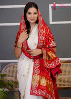 Red Semi Gajji Silk Gota Patti Gharchola Dupatta for Festive Wear | Shop Latest