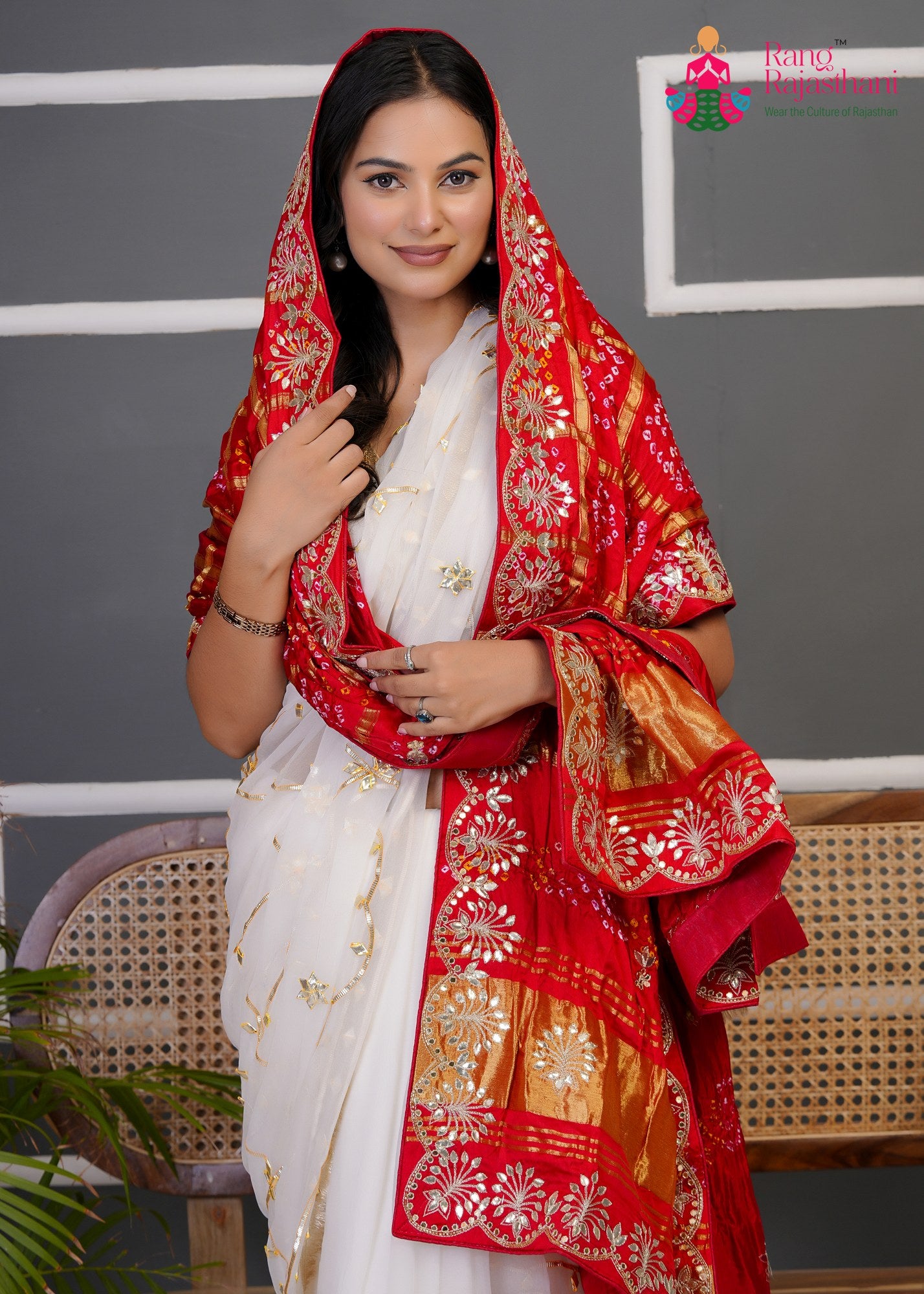 Red Semi Gajji Silk Gota Patti Gharchola Dupatta for Festive Wear | Shop Latest