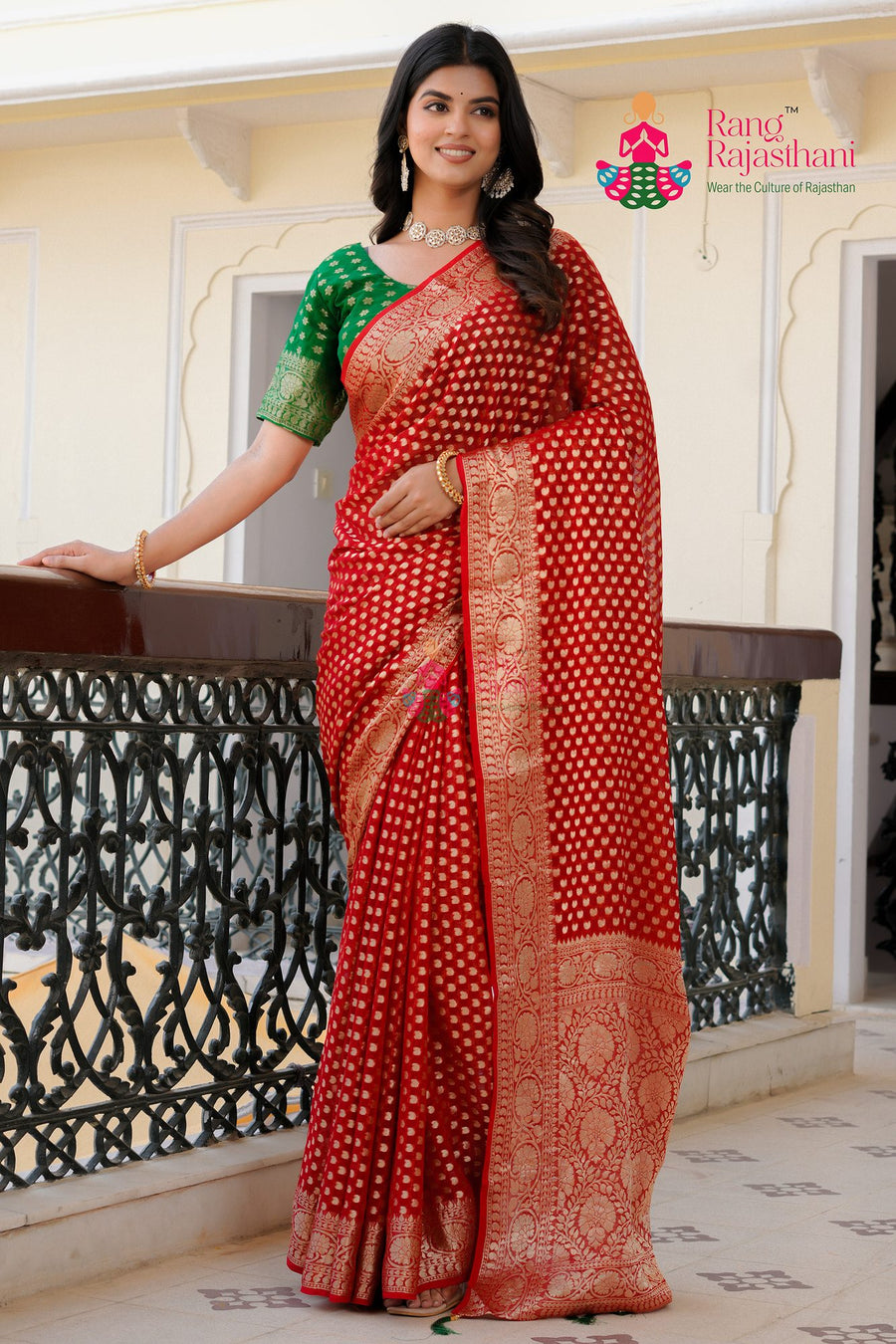Red Soft Georgette Banarasi Zari Weave Saree for Karwa Chauth | Wedding Pick