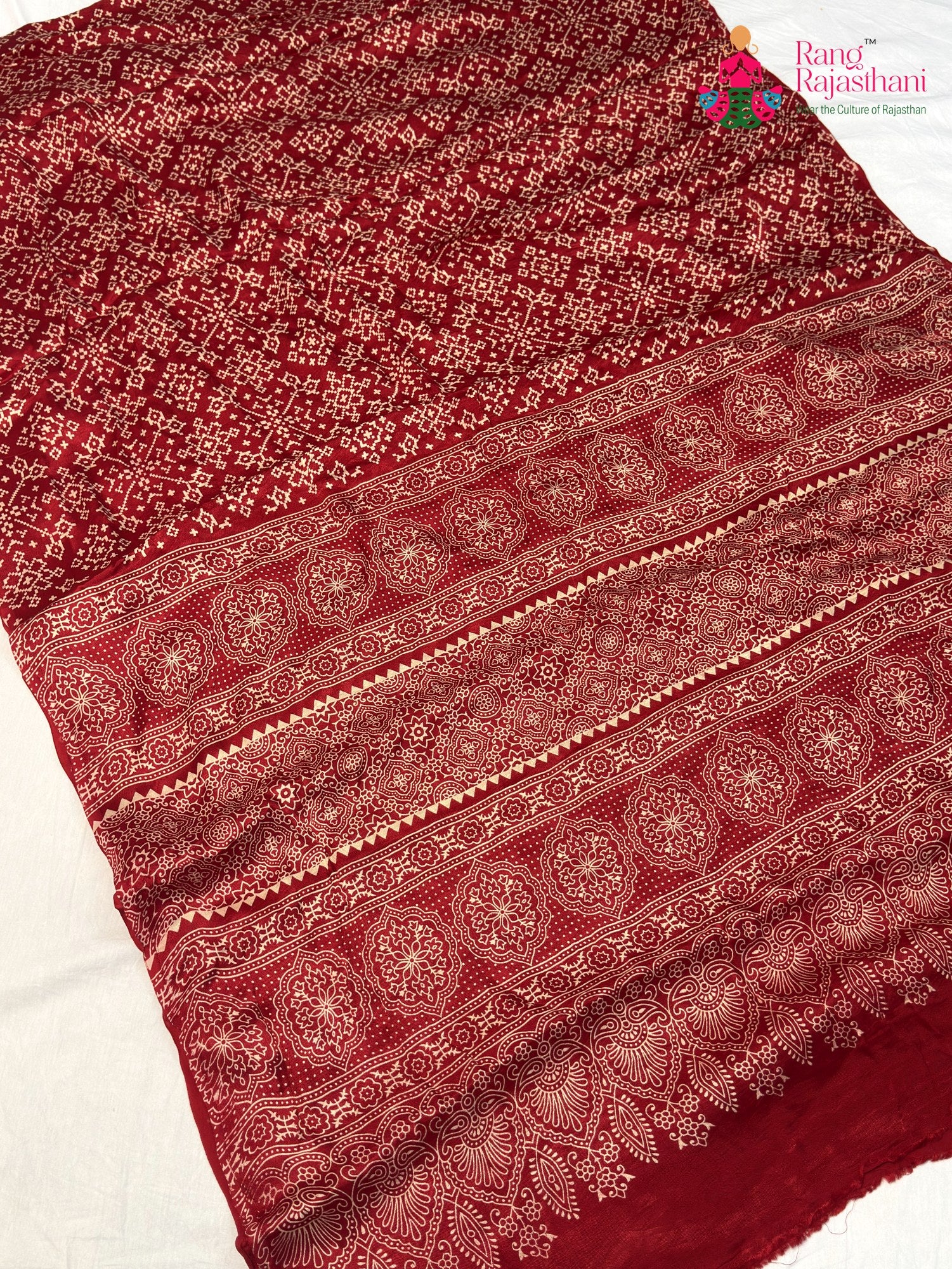 Red Modal Ajrakh Print Saree for Festive Celebration | Shop Online