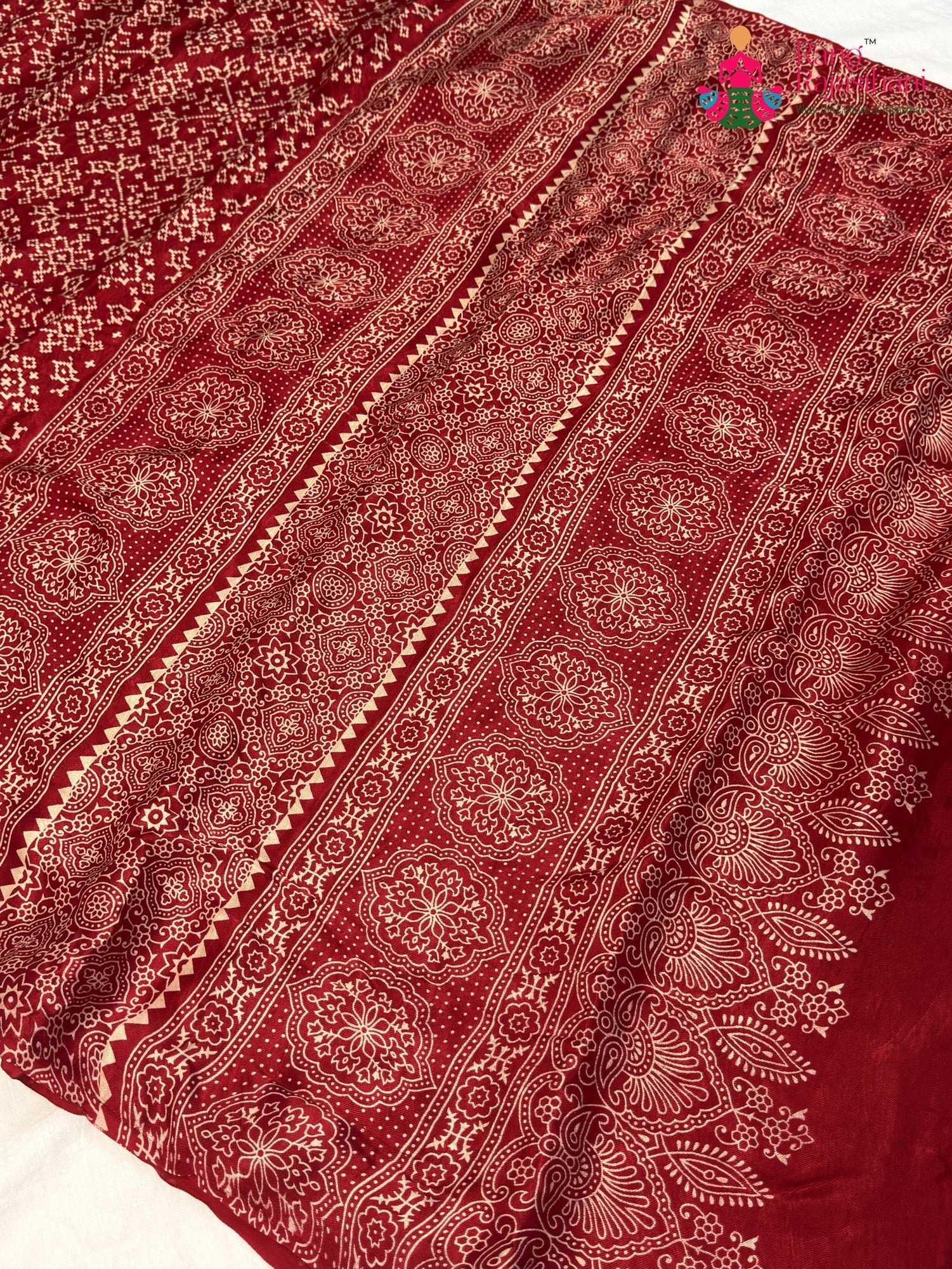 Red Modal Ajrakh Print Saree for Festive Celebration | Shop Online