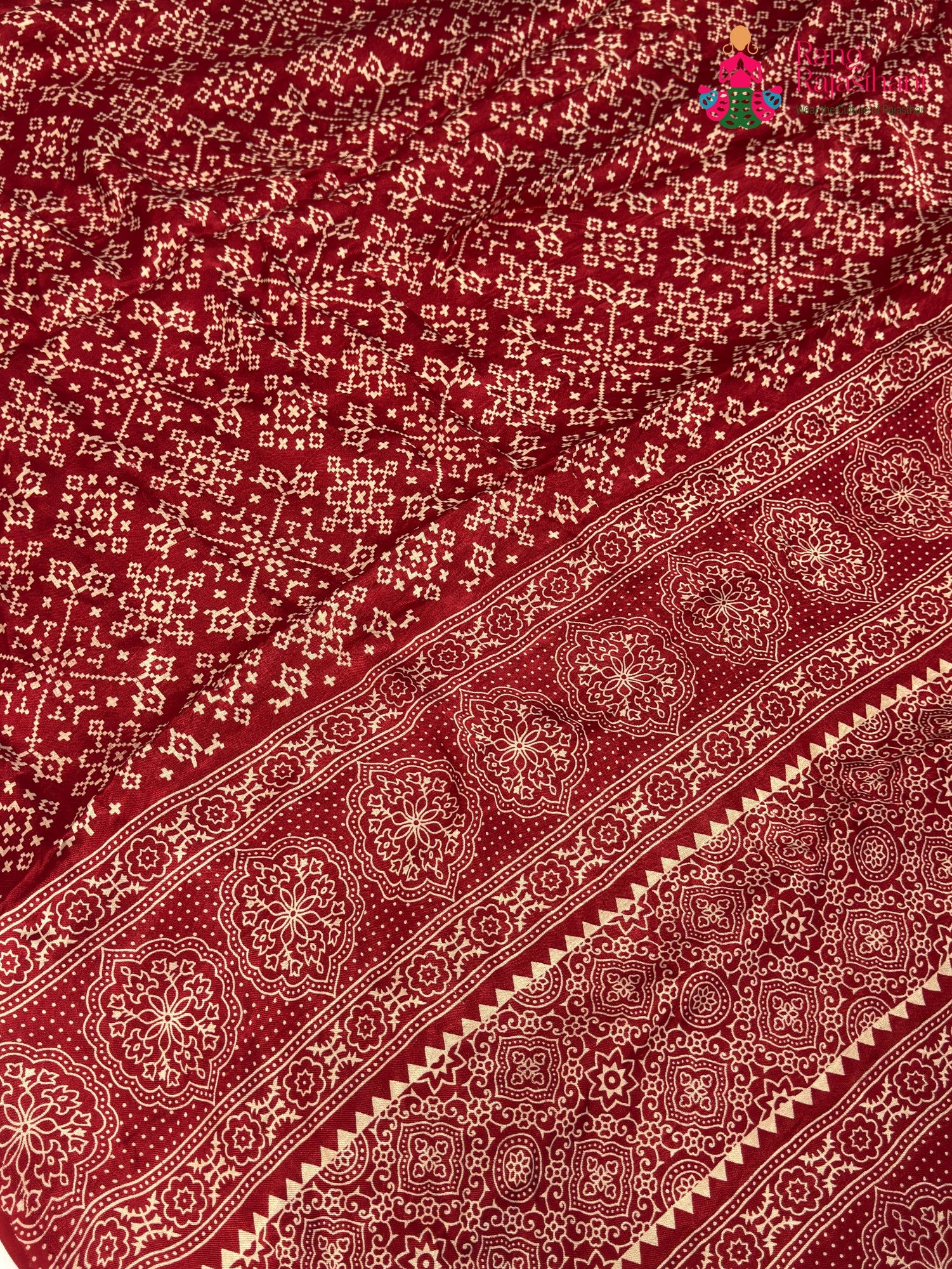 Red Modal Ajrakh Print Saree for Festive Celebration | Shop Online