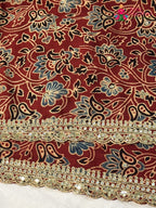 complete look of red modal ajrakh print saree